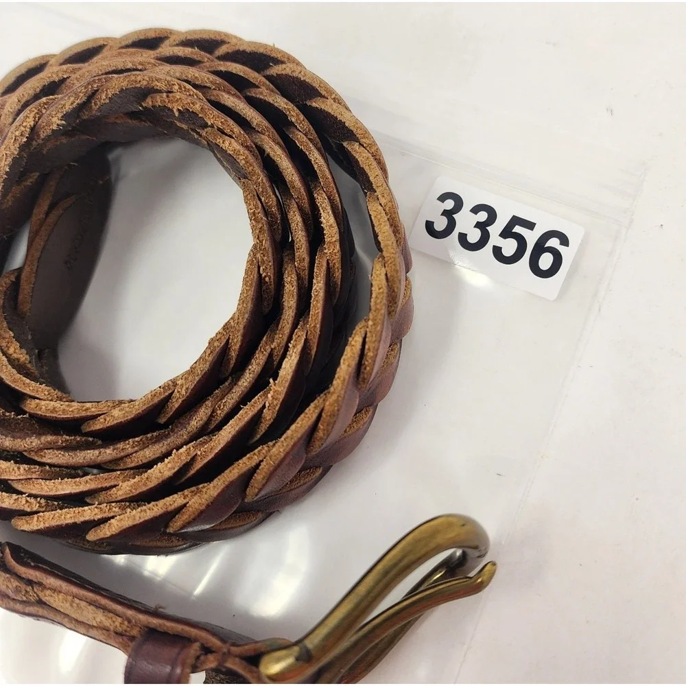 Polo Ralph Lauren Leather Braided Belt Men's 42 Brass Buckle Golf Work Preppy
